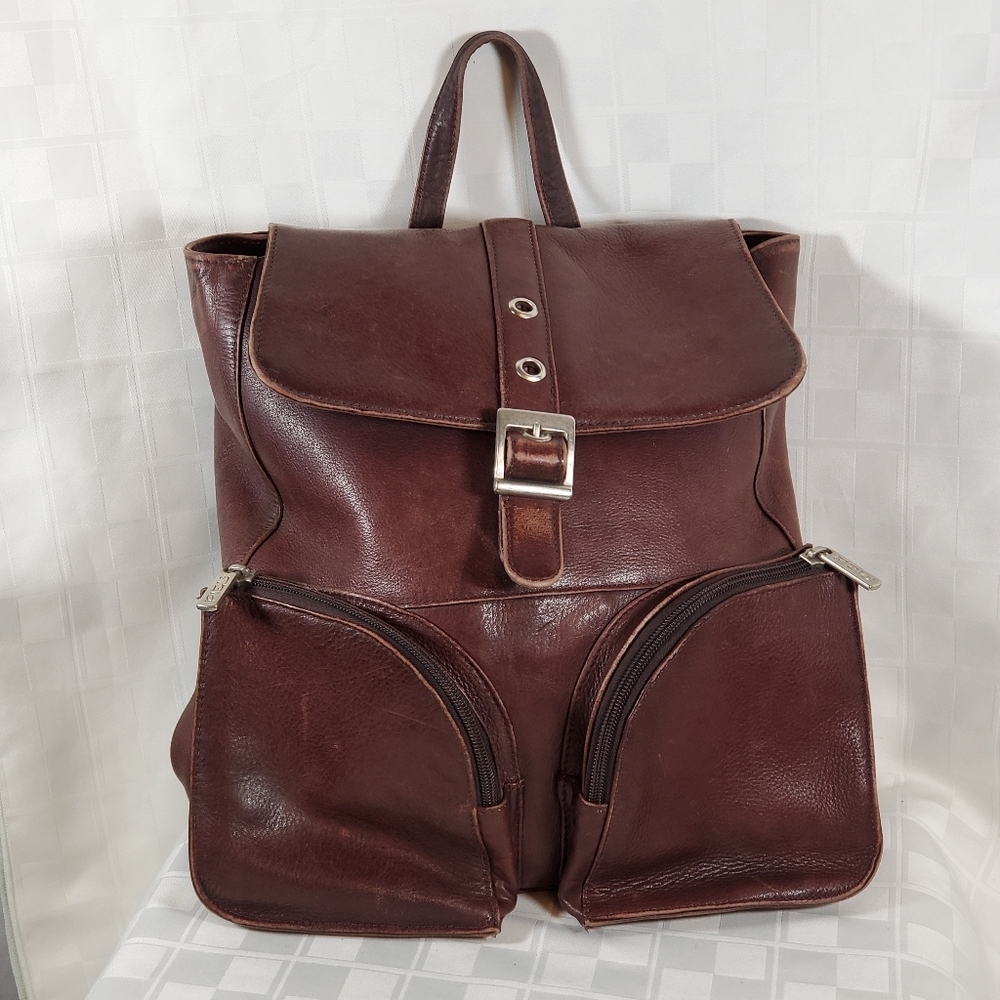 Vintage Piel Large Leather Buckleflap Backpack